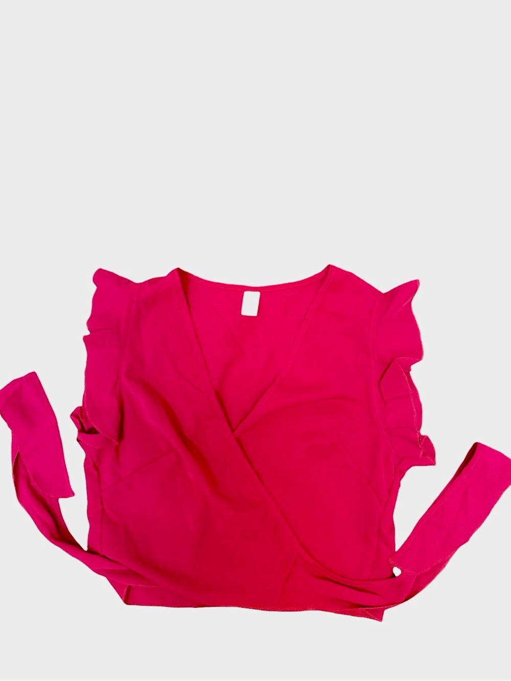Small Vibrant Magenta Pink Flutter Ruffle Cap Sleeve V-Neck Wrap Cropped Top